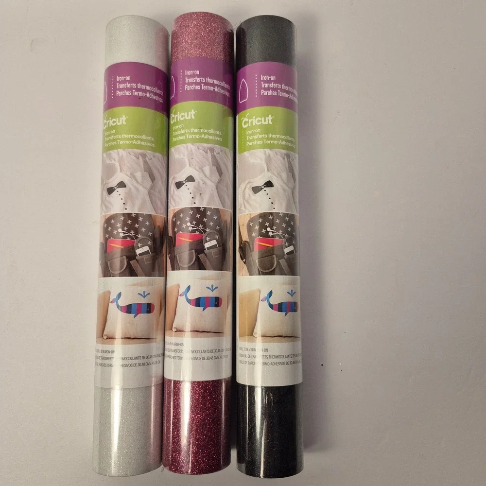Cricut Glitter Iron On Bundle 3 Rolls Heat Transfer Vinyl DIY Craft 12x19